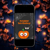 Carte Cute n Chat Éffrayant et Citrouille Halloween Anni