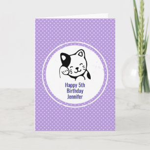 Carte Cute noir et blanc Kitty Chat Waving Bonjour