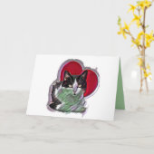 Carte Cute Noir et Blanc PopArt Tuxedo Coeur de chat (Fleur jaune)