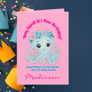 Carte Cute Ocean Floral Octopus Girly Anniversaire de en
