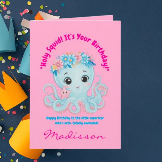 Carte Cute Ocean Floral Octopus Girly Anniversaire de en
