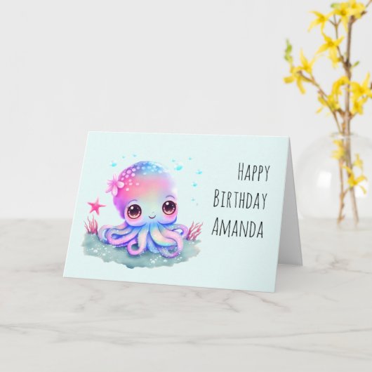 Carte Cute Octopus Sea Creatday (Fleur jaune)