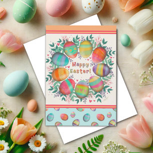 Carte Cute Oeuf de Pâques Pastel Floral Wreath Custom
