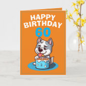 Carte Cute Orange and Blue Husky Husband 60e anniversair (Fleur jaune)