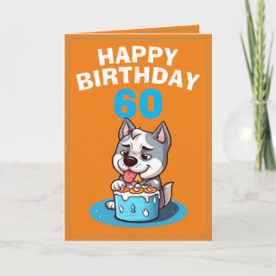 Carte Cute Orange and Blue Husky Husband 60e anniversair