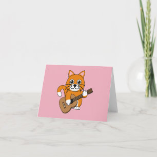 Carte Cute Orange Chat Blanc Jouer Caricature Guitare