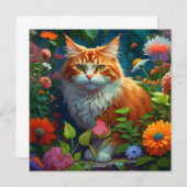 Carte Cute Orange Chat en Fleurs (Devant / Derrière)