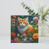 Carte Cute Orange Chat en Fleurs (Debout devant)
