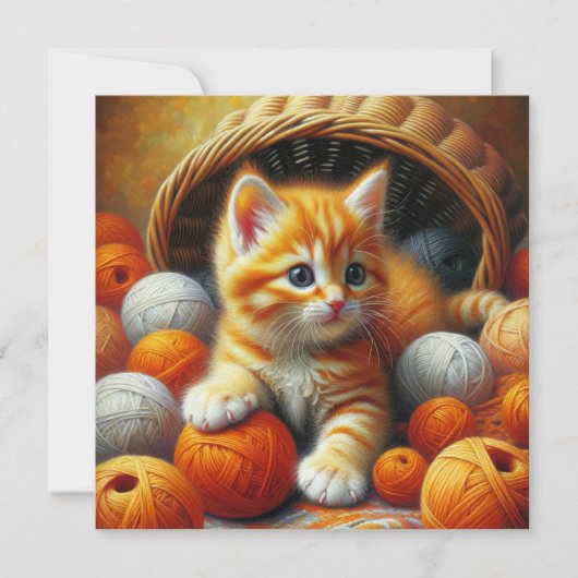 Carte Cute Orange et Kitten blanc Jouer en Fil (Devant)
