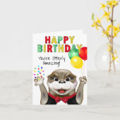 Carte Cute Otter à Tuxedo Joyeux anniversaire (Fleur jaune)