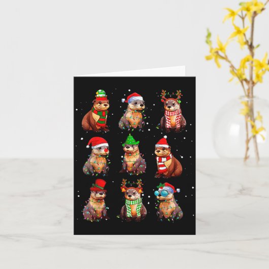 Carte Cute Otter Christmas Pajama Funny Xmas Lights Anim (Fleur jaune)