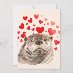 Carte Cute Otter Coeurs Envoi Amour Animal 