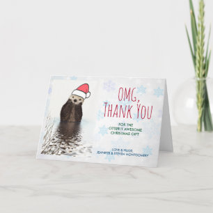 Carte Cute Otter portant un chapeau de Noël Merci de Noë