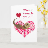 Carte Cute Otter Valentine's Day Nager dans les coeurs (Fleur jaune)