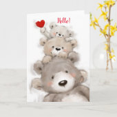 Carte Cute ours famille disant : "Bonjour ! ". (Fleur jaune)