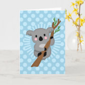 Carte Cute Ours Koala - Polka bleu point (Fleur jaune)