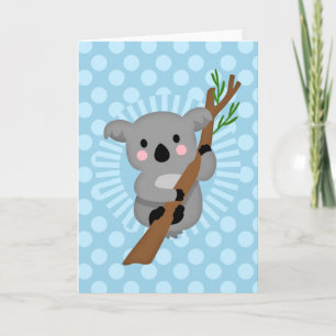 Carte Cute Ours Koala - Polka bleu point