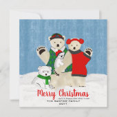 Carte Cute Ours Polaire Famille Agiter Joyeux Noël (Devant)