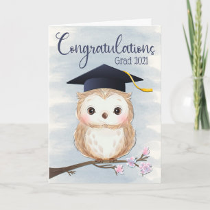 Carte Cute Owl avec Casquette de diplôme pour Happy Grad