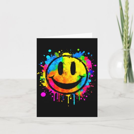 Carte Cute Paint Splash Happy Smile Face 70s Tie Dye Smi (Devant)