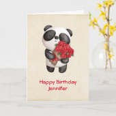Carte Cute Panda Bear avec Rose Bouquet Anniversaire (Fleur jaune)