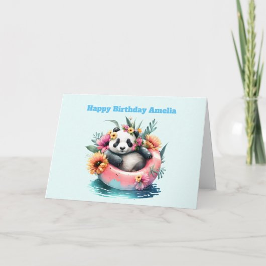 Carte Cute Panda Chilling dans un Tube intérieur Anniver (Devant)