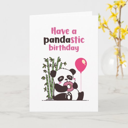 Carte Cute Panda Manger Donut Pandastic Funny Anniversai (Fleur jaune)