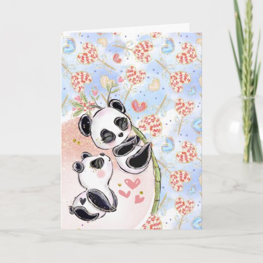Carte Cute panda ours sur les couples en bambou amour ro (Devant)