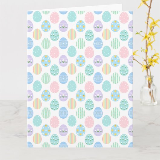 Carte Cute Pastel Easter Eggs Pattern (Fleur jaune)