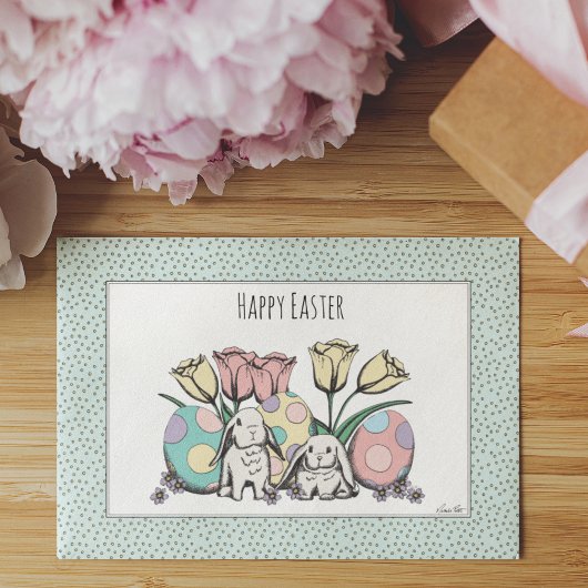 Carte Cute Pastel Joyeux Bunnies Pâques & Oeufs Enfants