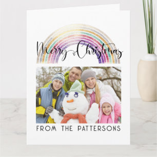 Carte Cute Pastel Rainbow Family Photo Joyeux Noël
