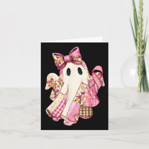 Carte Cute Patchwork Ghost Pink Ribbon Cancer du sein Aw