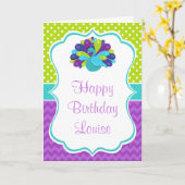 Carte Cute Peacock Green and Purple Birthday  (Fleur jaune)