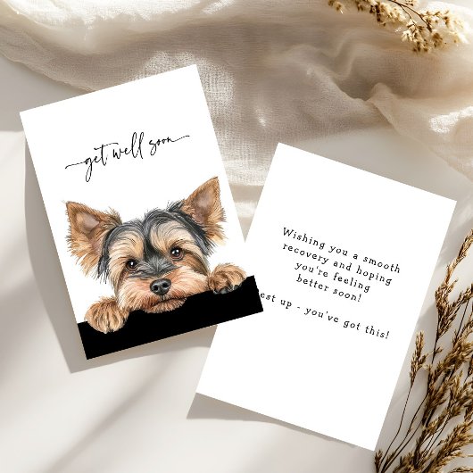 Carte Cute Peeking Yorkie Script Get Well Soon