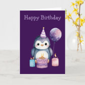 Carte Cute Penguin Birthday (Fleur jaune)