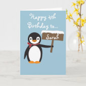 Carte Cute Penguin Portant Une Écharpe Design (Fleur jaune)