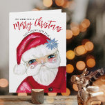 Carte Cute Père Noël Traditionnelle Nous Vous Souhaitons<br><div class="desc">Cette jolie carte de voeux de Noël We Wish You présente mon Père Noël classique peint à la main en rouge et blanc avec un poinsettia bleu. Mon motif de Père Noël et de poinsettias traditionnel festif est à l'arrière. Le texte est entièrement modifiable sur la page du produit.</div>
