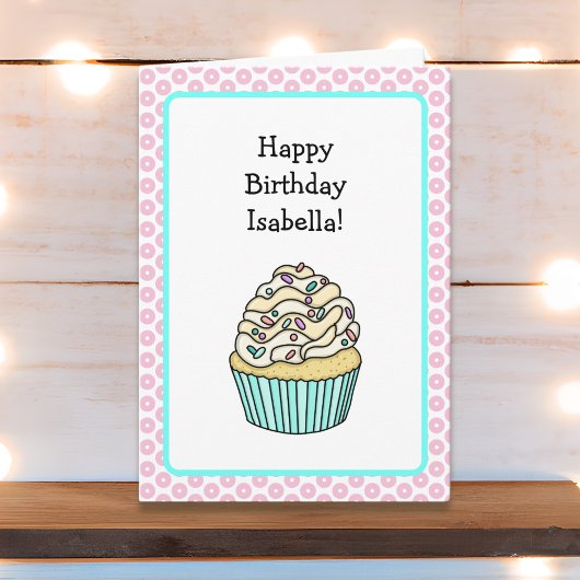 Carte Cute Personnalisé Vanilla Cupcake Anniversaire