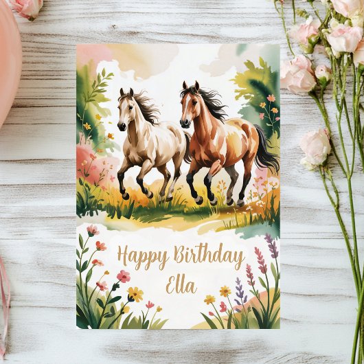 Carte Cute Personnalisée Aquarelle Cheval Anniversaire
