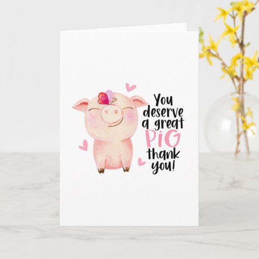 Carte Cute Pig Pun amusant Merci Appréciation (Fleur jaune)