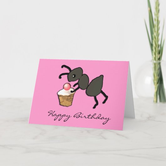 Carte Cute Pink Ant and Cupcake Birthday Card (Devant)