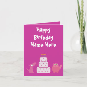 Carte Cute Pink Cartoon Pets Birthday Animal Charity