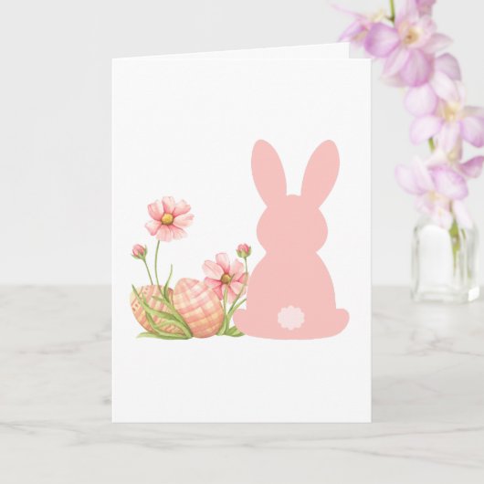 Carte Cute Pink Easter Bunny with Spring Flowers  (Orchidée)
