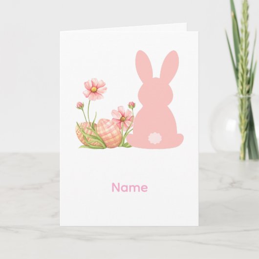 Carte Cute Pink Easter Bunny with Spring Flowers (Devant)