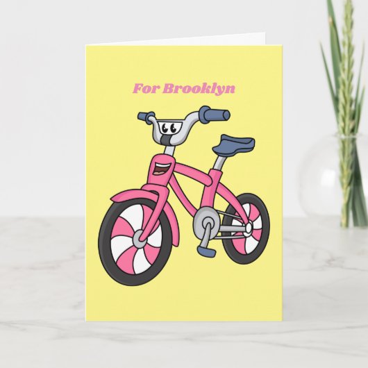 Carte Cute pink kids bicycle cartoon illustration (Devant)