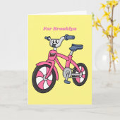 Carte Cute pink kids bicycle cartoon illustration (Fleur jaune)
