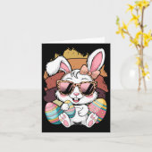 Carte Cute Pink Plaid Pattern Easter Bunny Face Rabbit E (Fleur jaune)