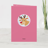 Carte Cute Pink Reindeer Kid`s Name Merry Christmas (Dos)