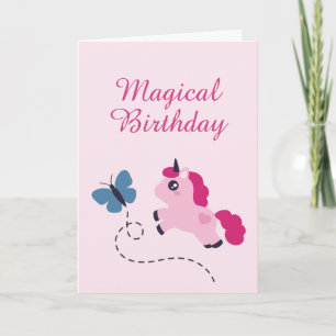 Carte Cute Pink Unicorn avec un Papillon
