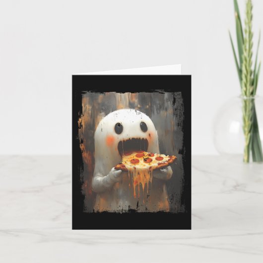 Carte Cute Pizza Ghost Manger Pizza Funny Halloween Nour (Devant)